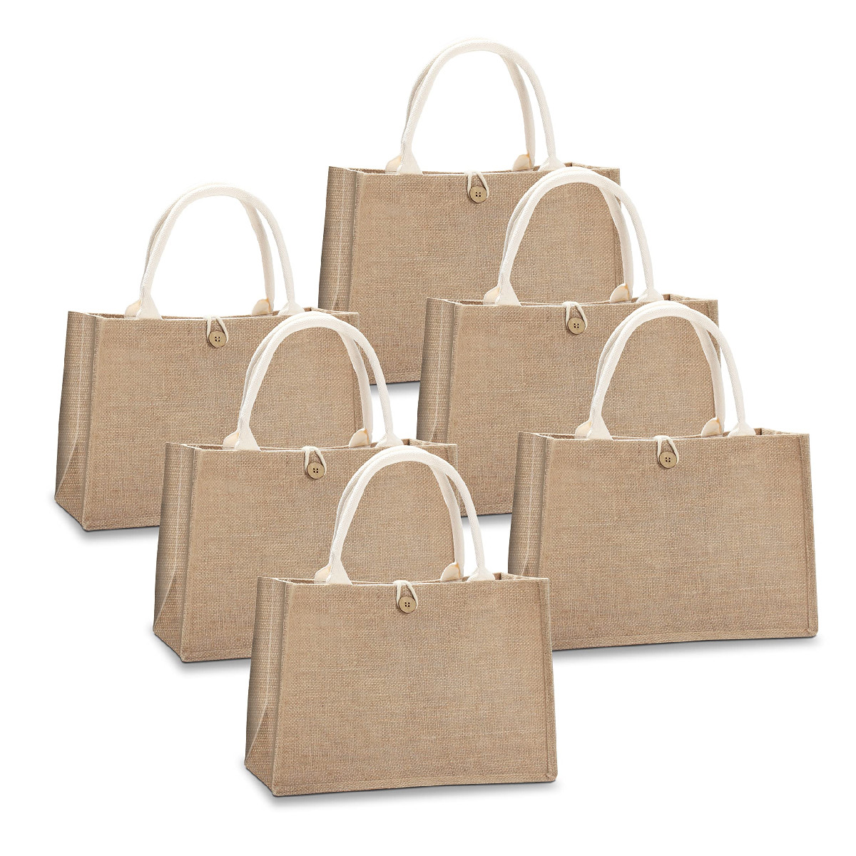 Yaceyace Jute Beach Tote Bags 14.5X6.7X10.2 Set Of 6 Burlap Totes Button