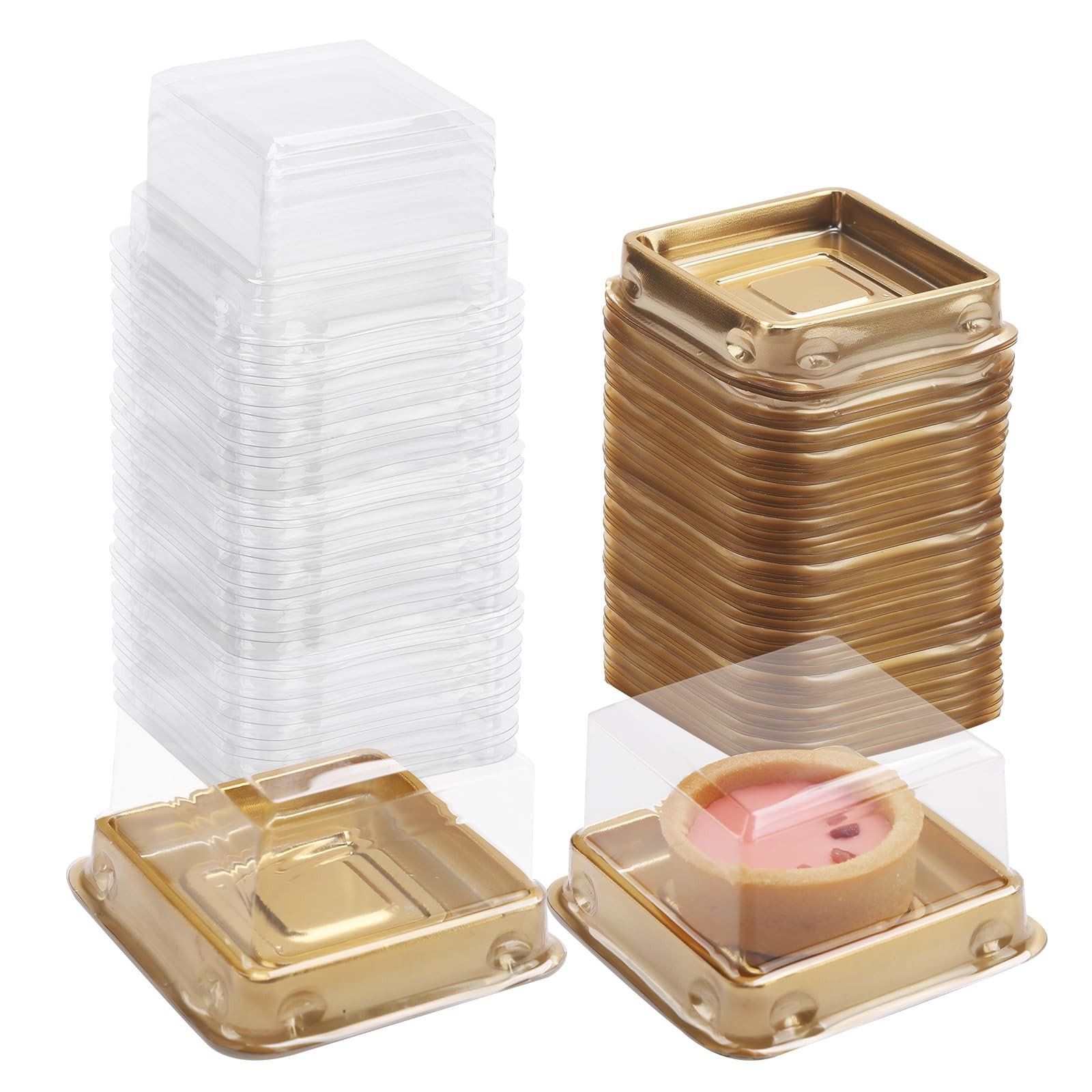 50 Pack Gold bottom Clear cover plastic mini cake box – muffin box – moon cak…