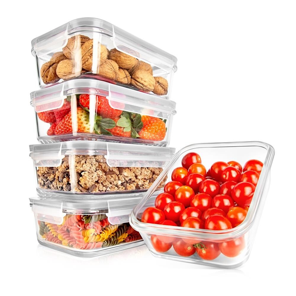 Nutrichef 10 Pcs. Superior Glass Food Storage Containers Set- Gray Air Hole