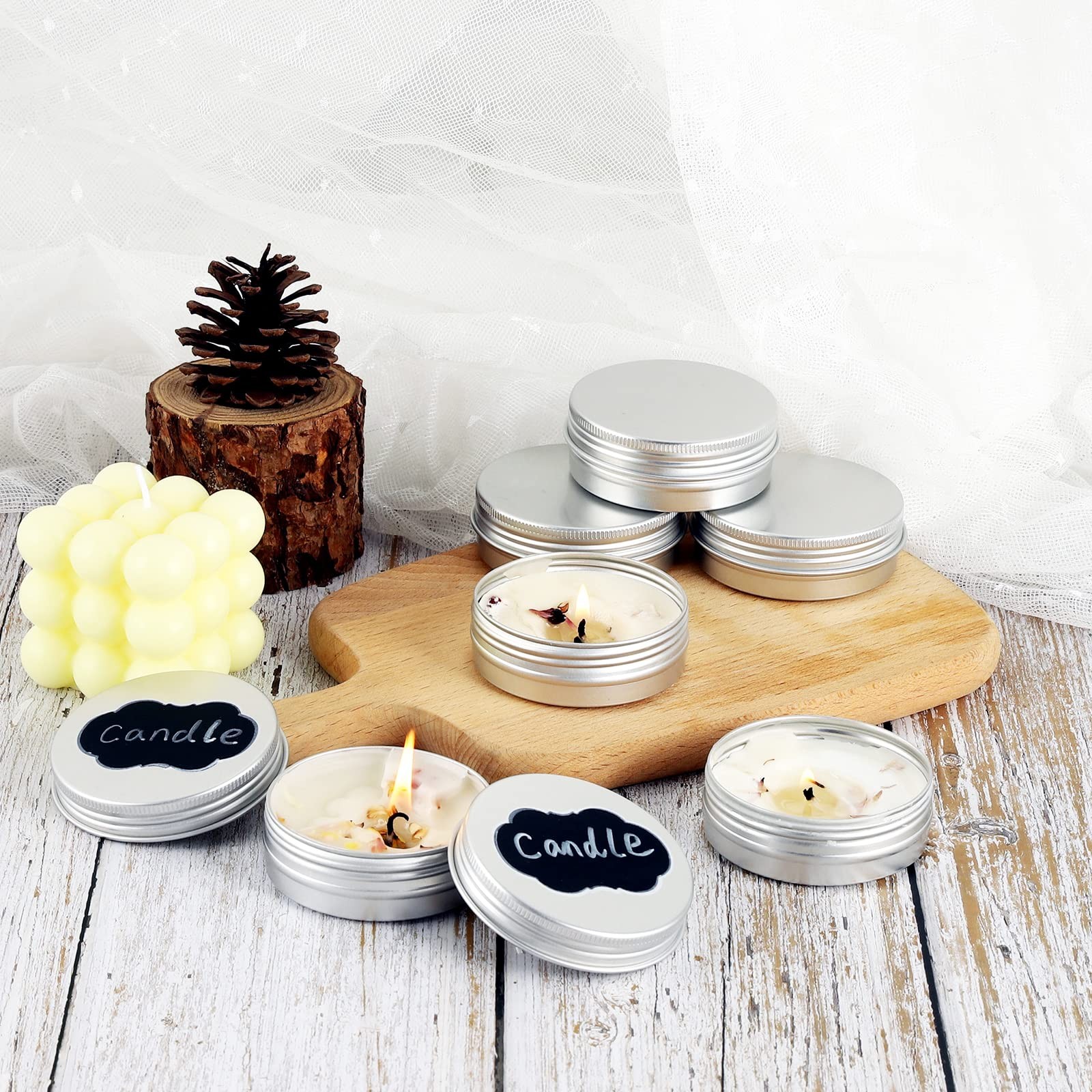 96 Pack Round Cans with Screw Lid 2 Oz Aluminum Metal Tins DIY Food Candle Co…