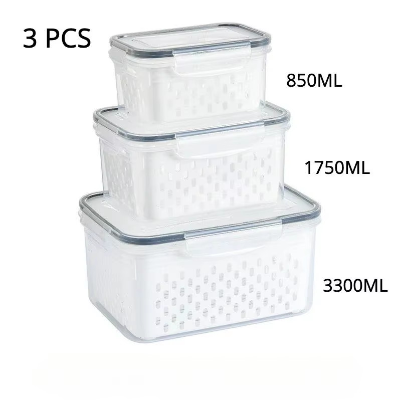 1/2/3Pcs Refrigerator Storage Box Fridge Organizer Fresh Vegetable Fruit Drain B