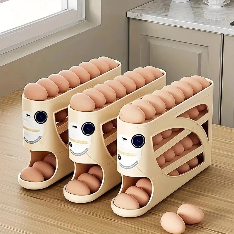 Rolling Egg Dispenser 3-Tier Refrigerator Storage Container Fridge Organizer