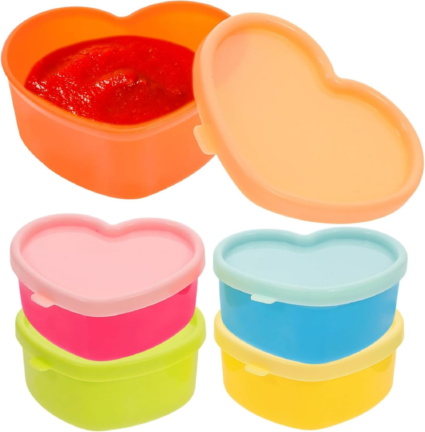 5 Pcs Heart Shaped Valentines Container, Condiment Containers with Lids for Lunc