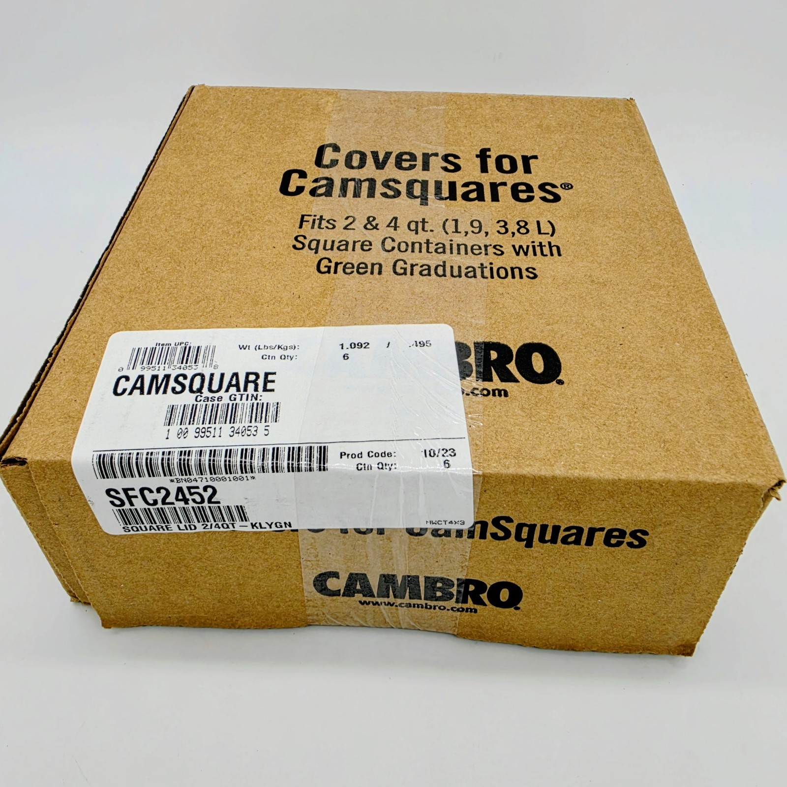 Cambro Camsquare Covers 2 & 4 qt. Square Containers – Green Graduations – 6 Pack