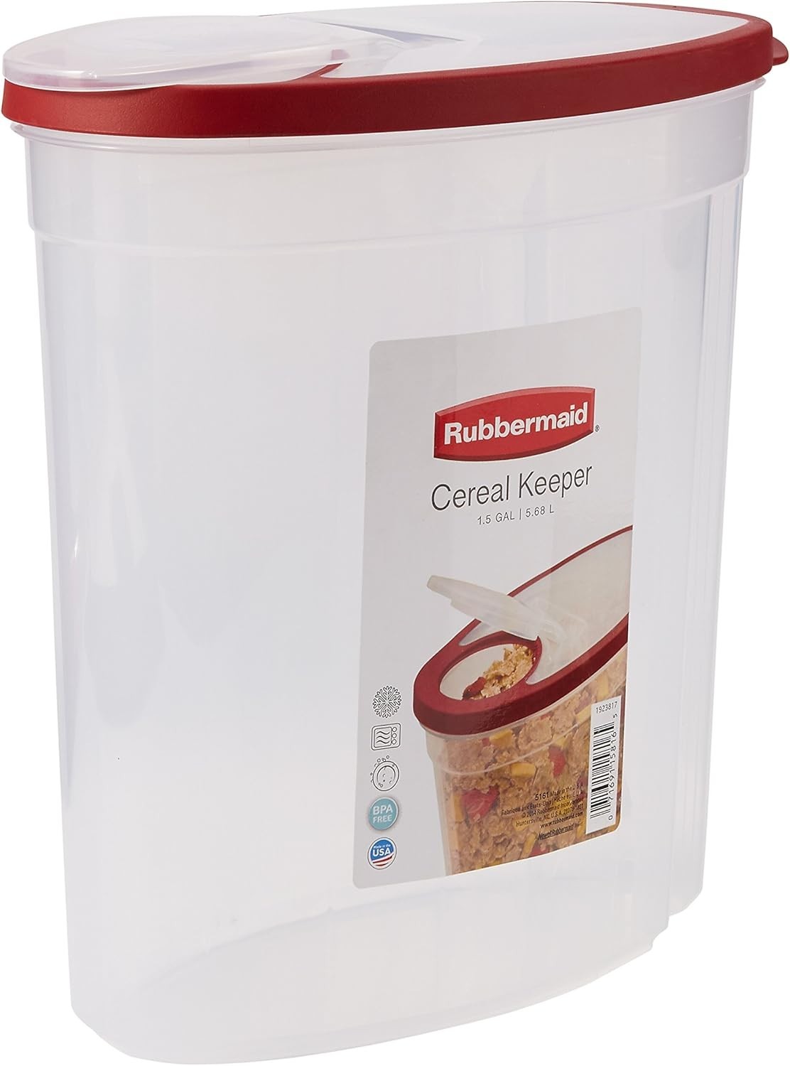 1.5 Gallon Clear Cereal Container with Red Lid Food Storage Bulk Foods Keeper