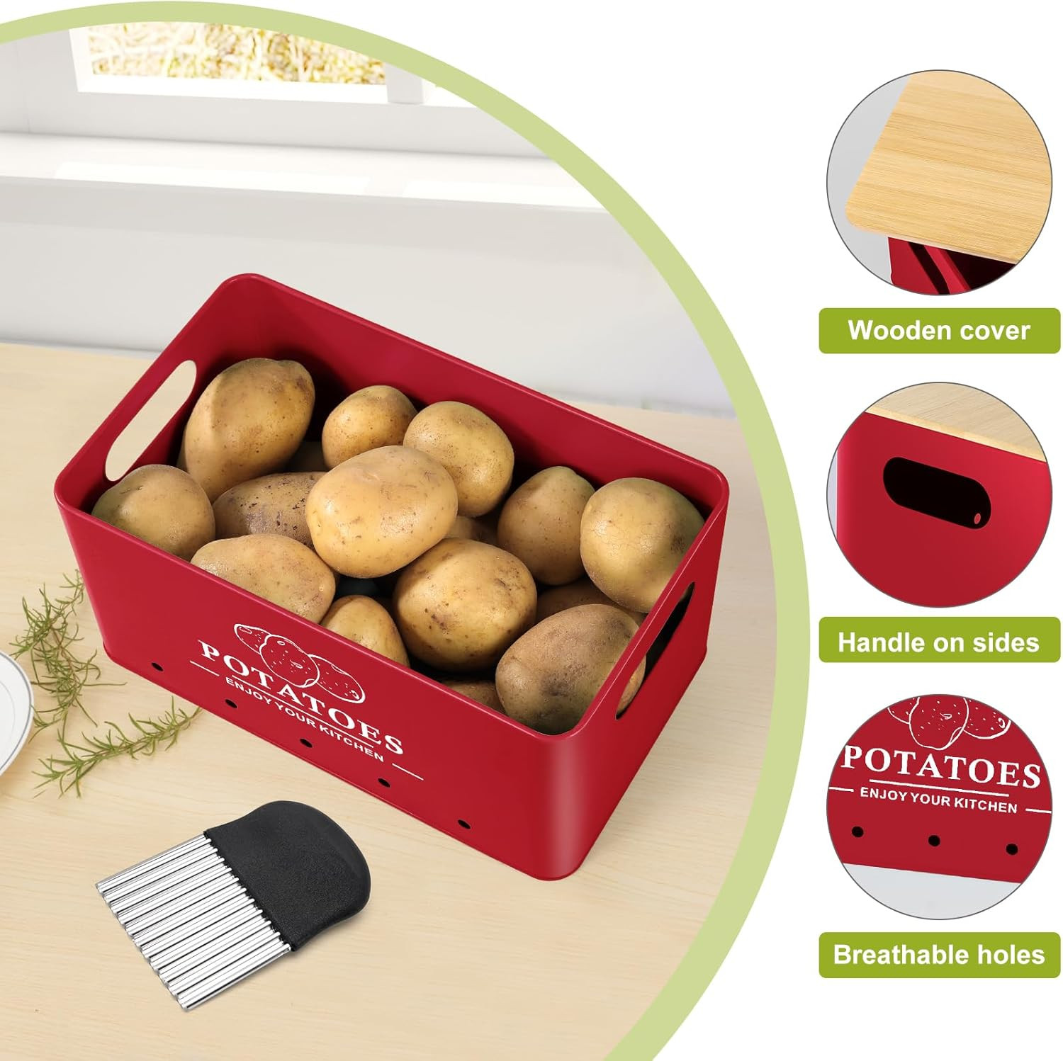 Kitchen Vegetable Storage Set of 3, Metal Onion Garlic Potato Storage Set, Kitch