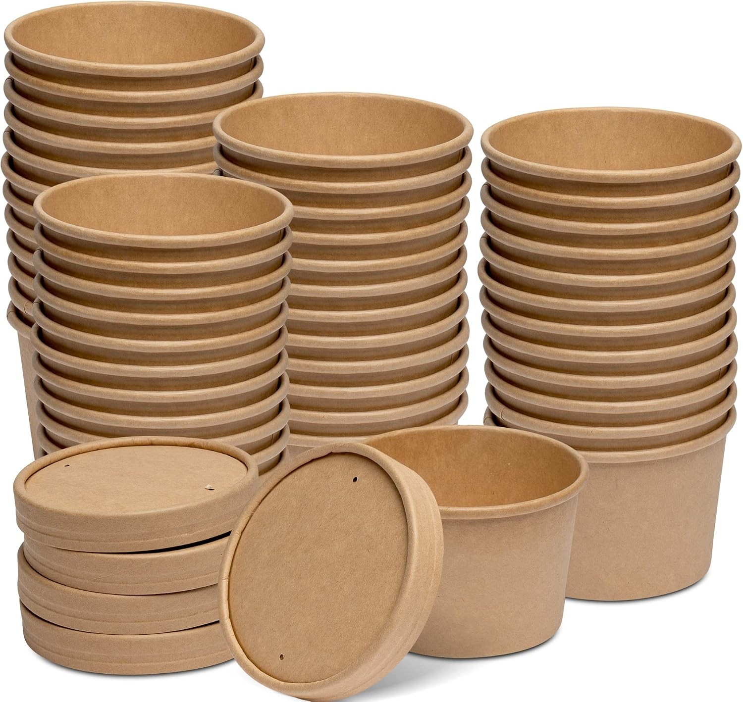 12 oz. Kraft Paper Food Containers W/ Vented Lids [50 Count] To Go Hot Soup