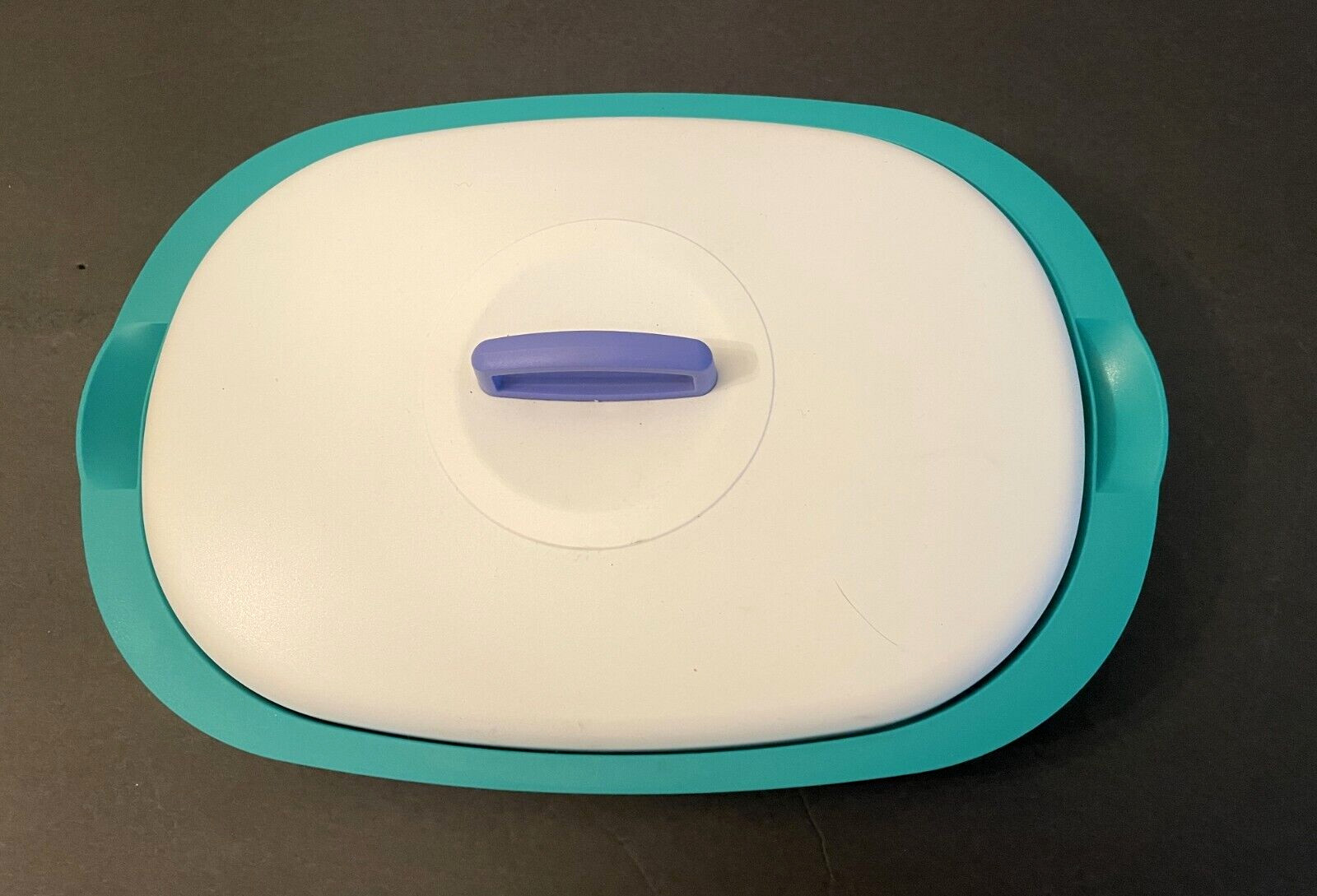 Vintage 13″ Tupperware Legacy Oval Teal Serving Dish Casserole W/ Lid and Spoon