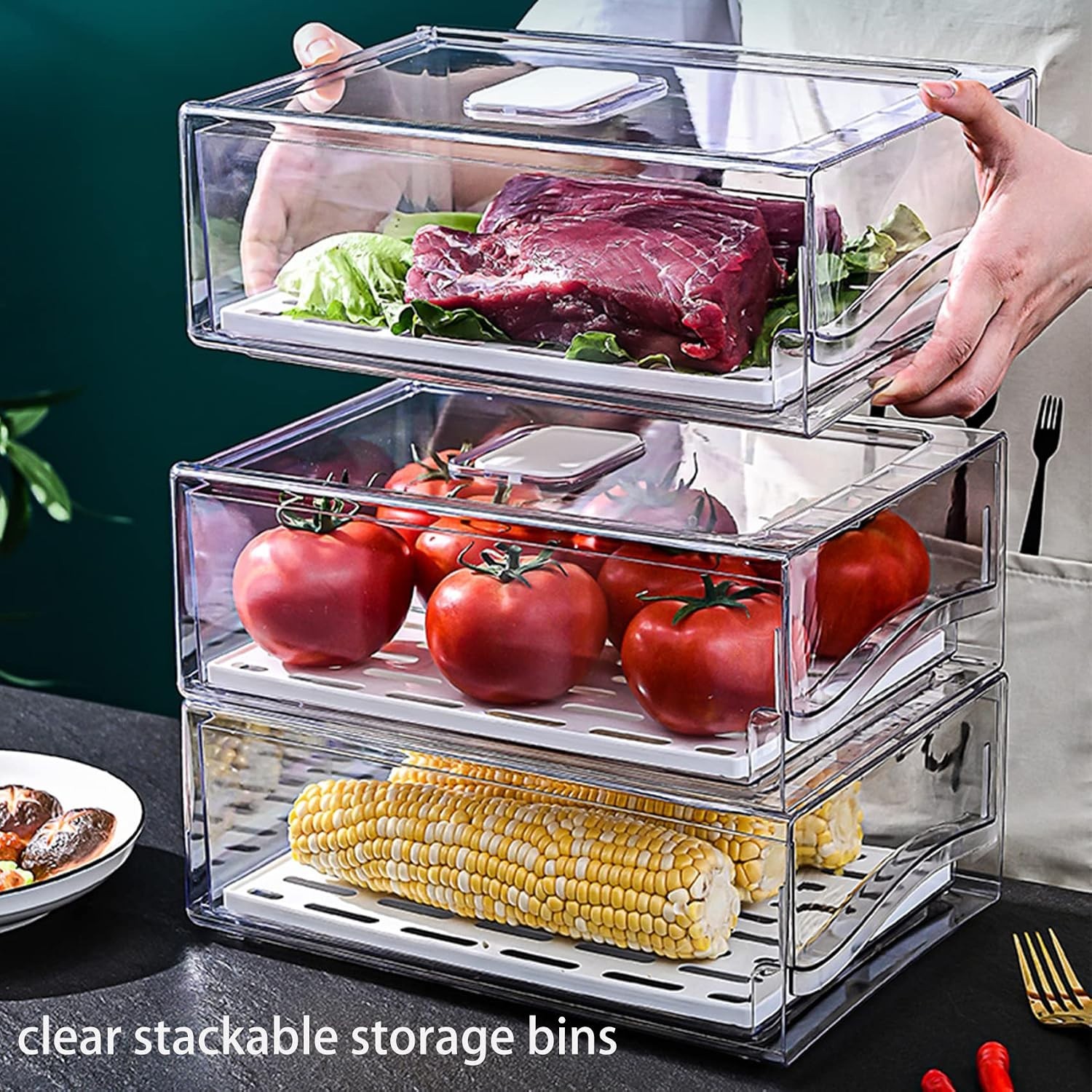 Fridge Organizer, Stackable Refrigerator Organizer Bins, Reusable Food Storag…