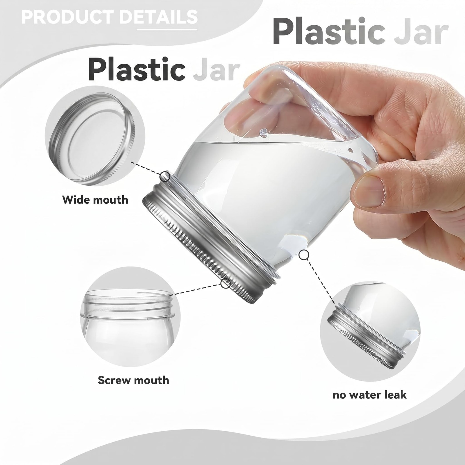 8 oz Clear Plastic Jars with Airtight Lids, 32 Pack Plastic Mason Jars with L…
