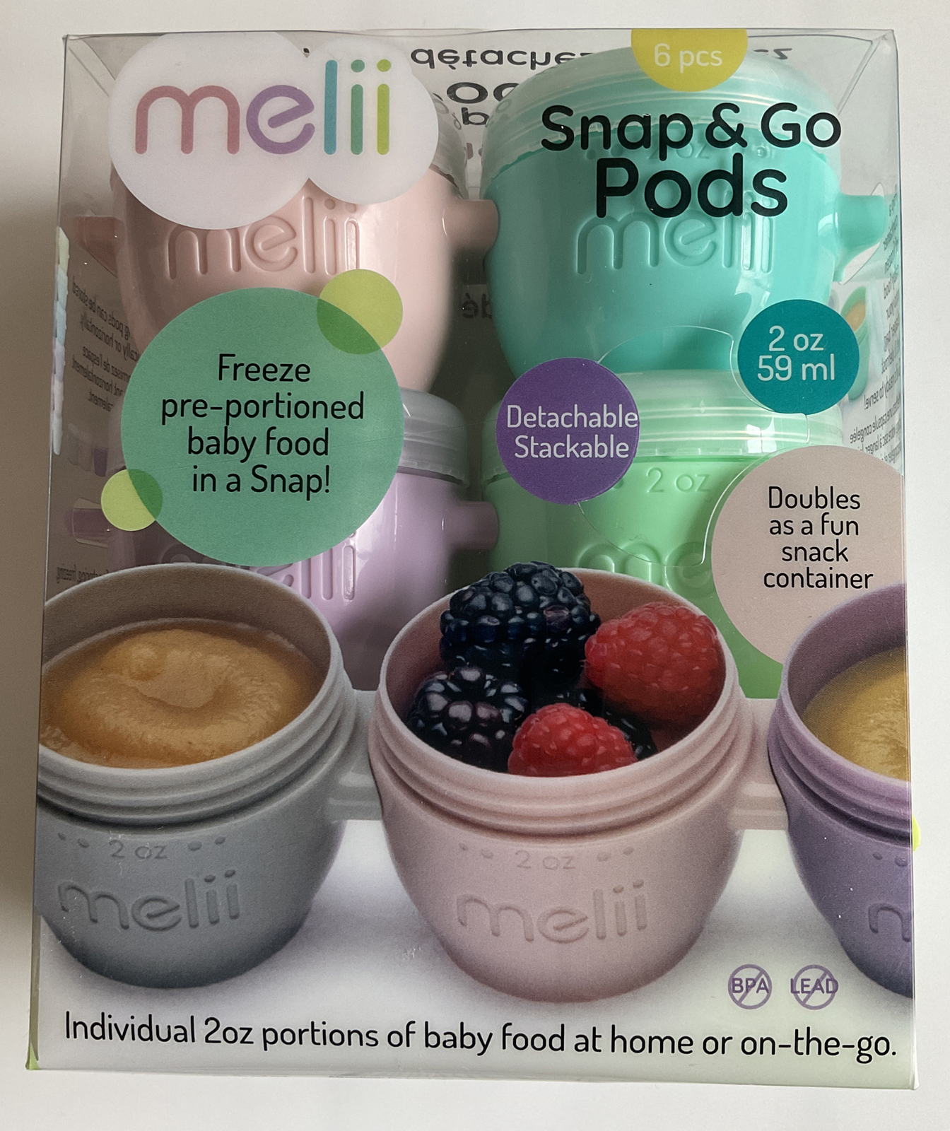 Melii Snap & Go Baby Food Freezer Storage Containers & Snack Containers-Set of 6