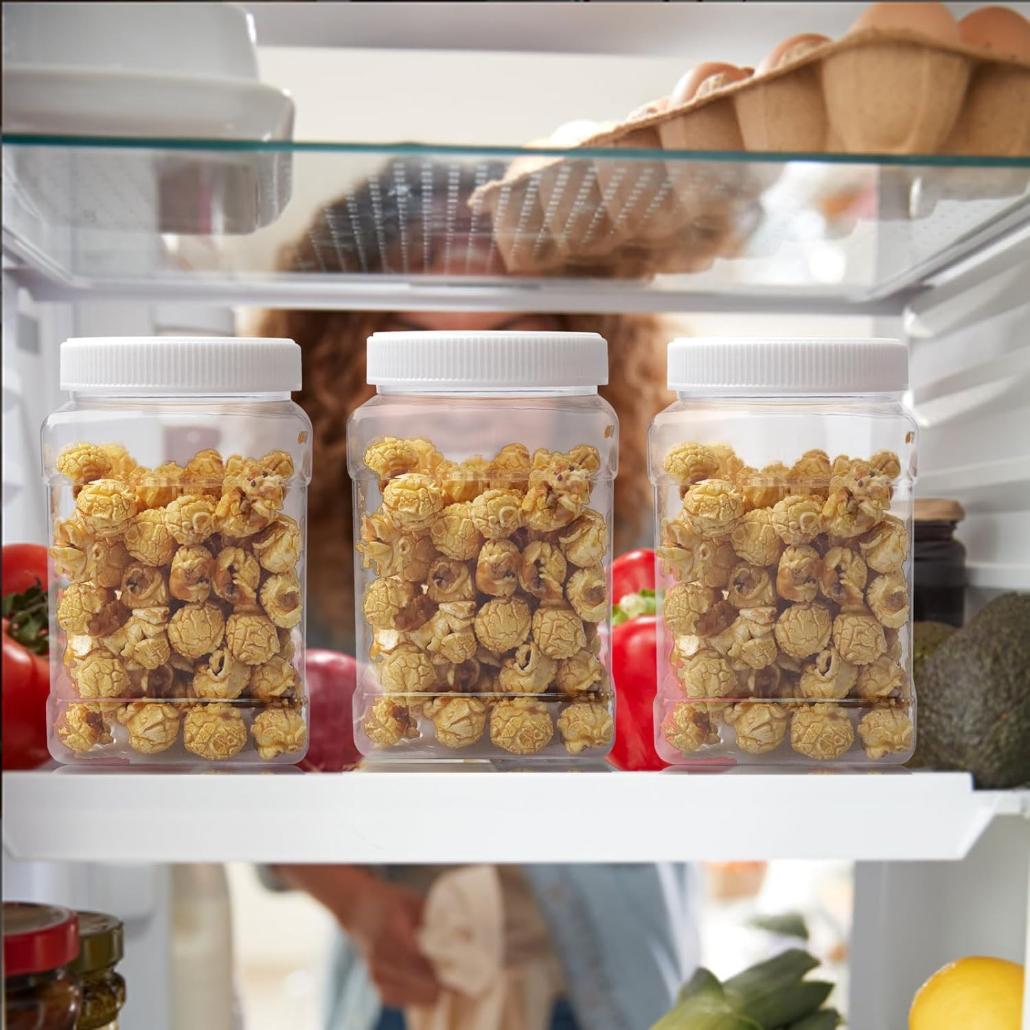 18 Pack Clear Plastic Storage Jars with Lids,27 Oz Easy Grip Handles Plastic Con