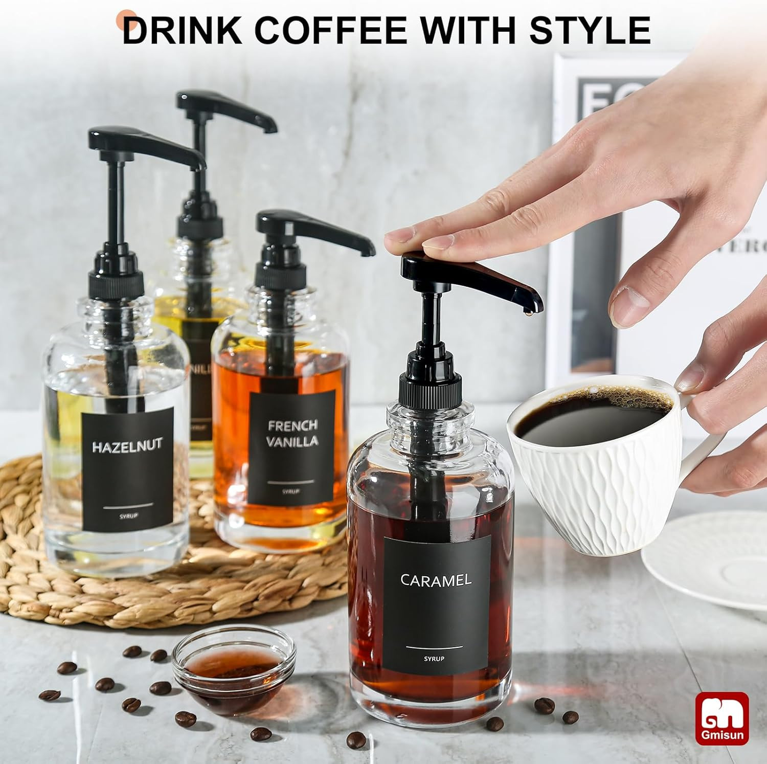 Coffee Bar Accessories, Syrup Dispenser with 1/4Oz Large Capacity Pump – Glass P