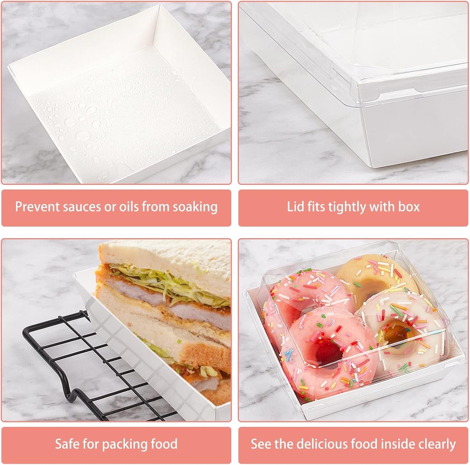Versatile 100-Pack Square Cake Boxes with Clear Lids – Perfect for Take-Out