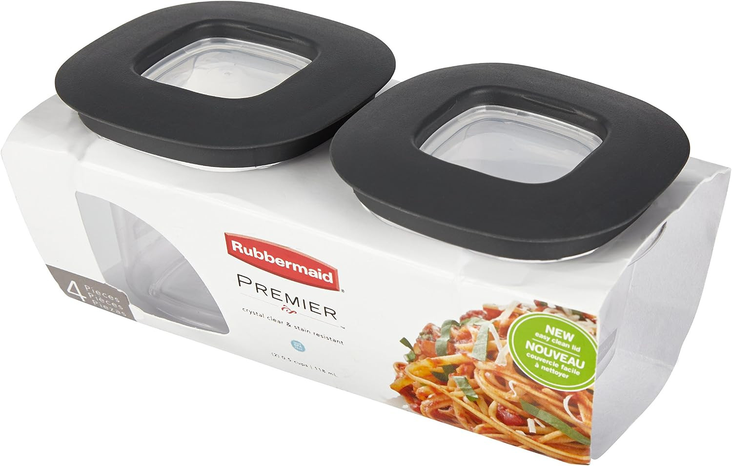 Rubbermaid Premier Easy Find Lids Food Storage Containers, 0.5 Cup, Gray, 2