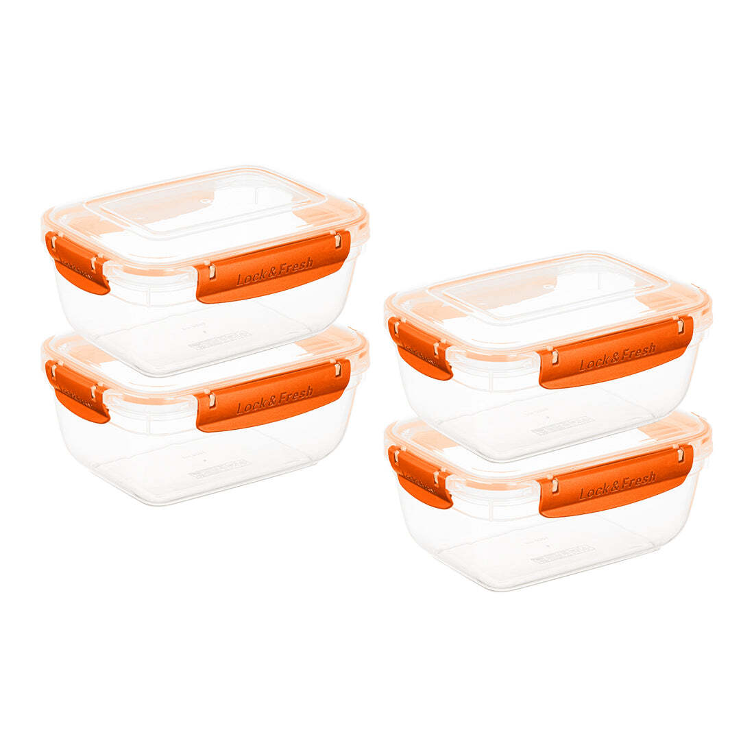 Superio Plastic Food Storage Containers, Airtight Lids, 48 oz., Orange, 4 pack