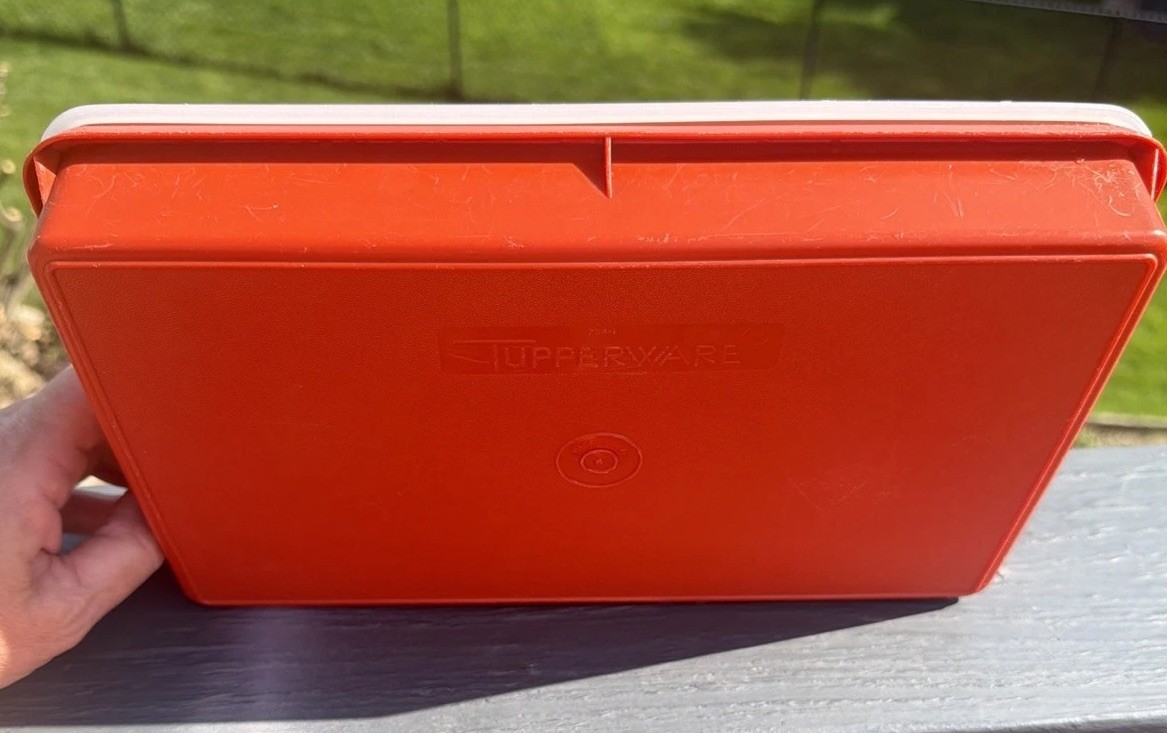 Vintage Tupperware Rectangle Container Paprika Sheer Lid 794-1 Cold Cut Meat 11”