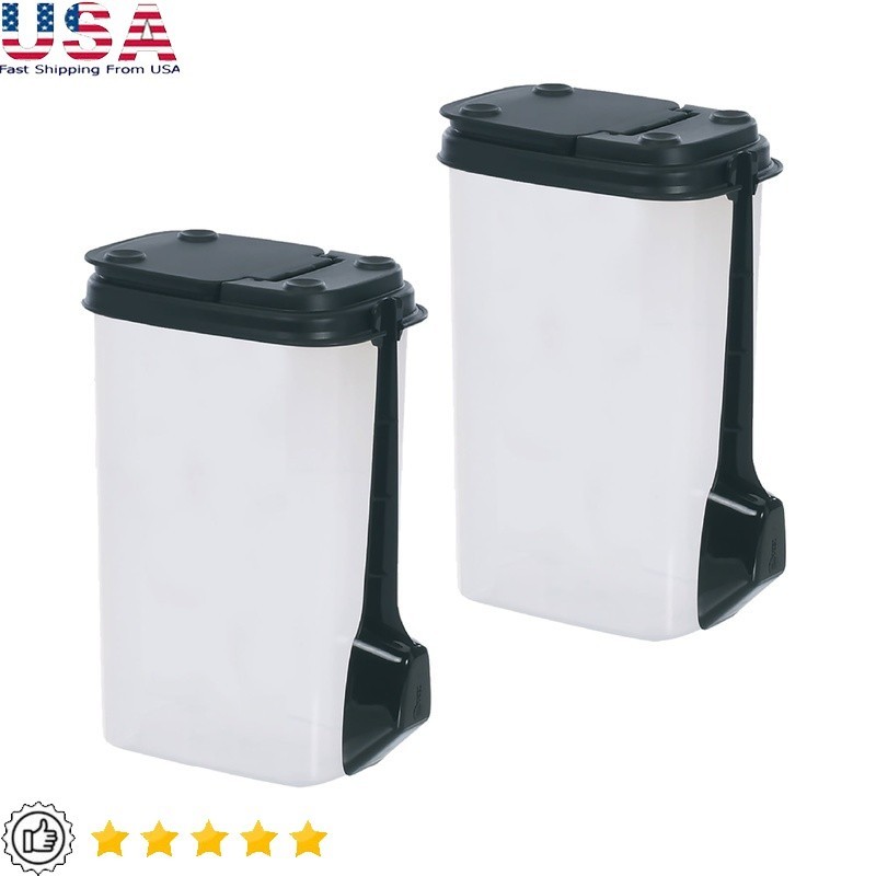 Plastic Coffee Storage Containers W/ Attached Scoops Set of 2 Ground Coffee New