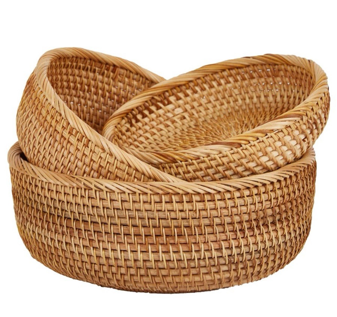 Natural Rattan Round Fruit Basket Bowls Hand Woven Decor Serving Bread