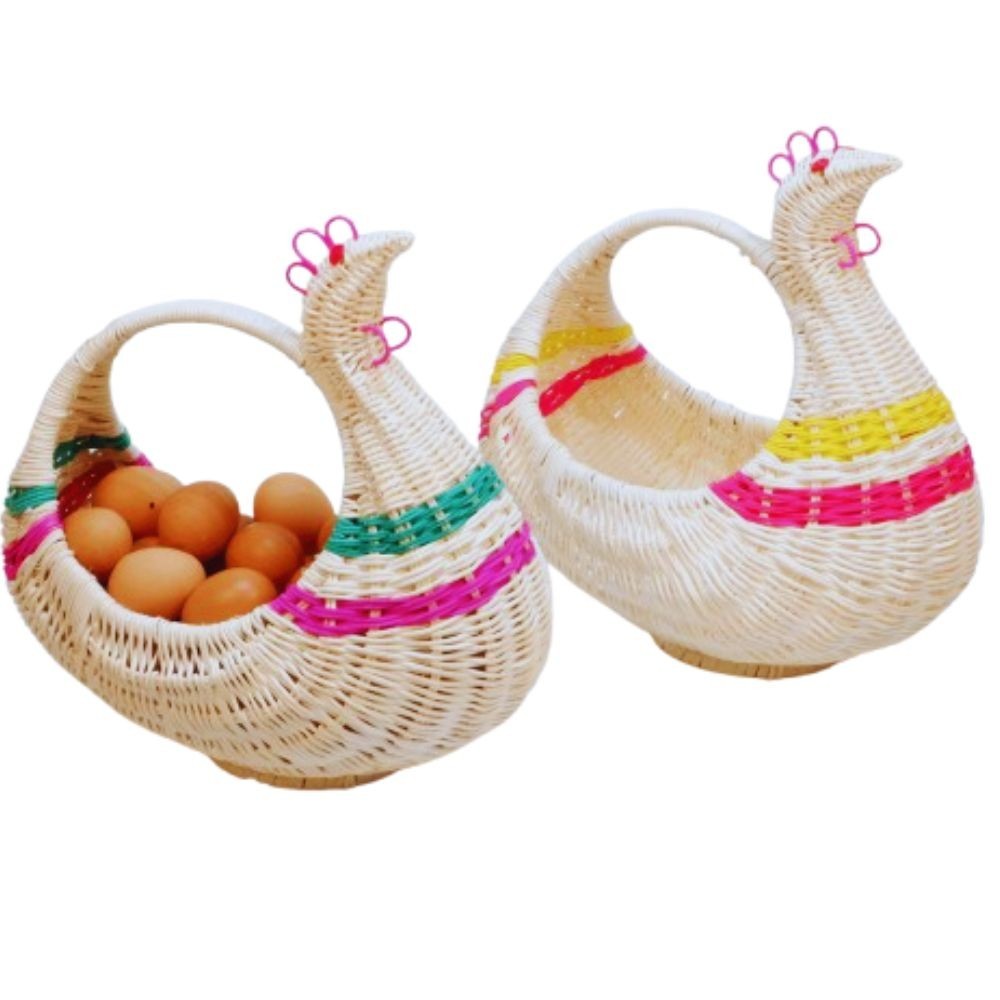 Handwoven Rattan Chicken Basket Thai Handmade Egg Holder Rustic Gift Hamper Deco