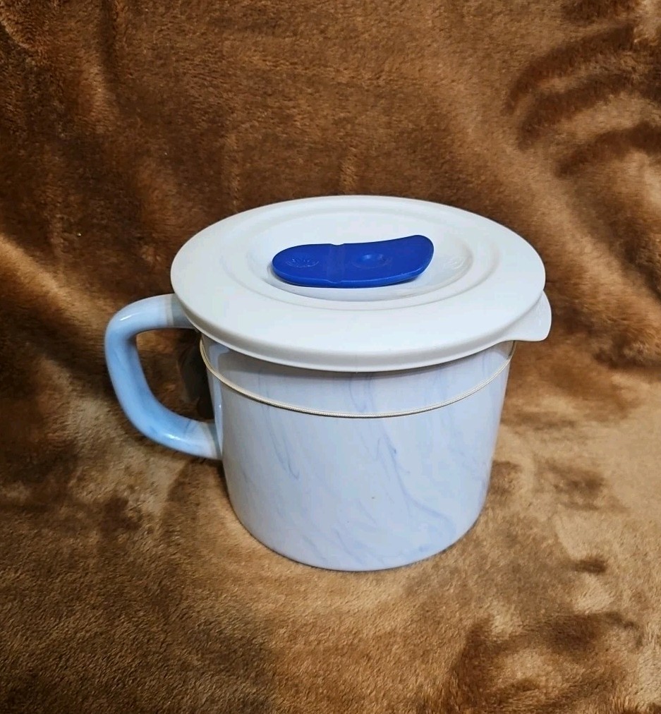 Corningware 20oz Blue Marble Meal Mug with Plastic Vented Lid NEW W/TAGS