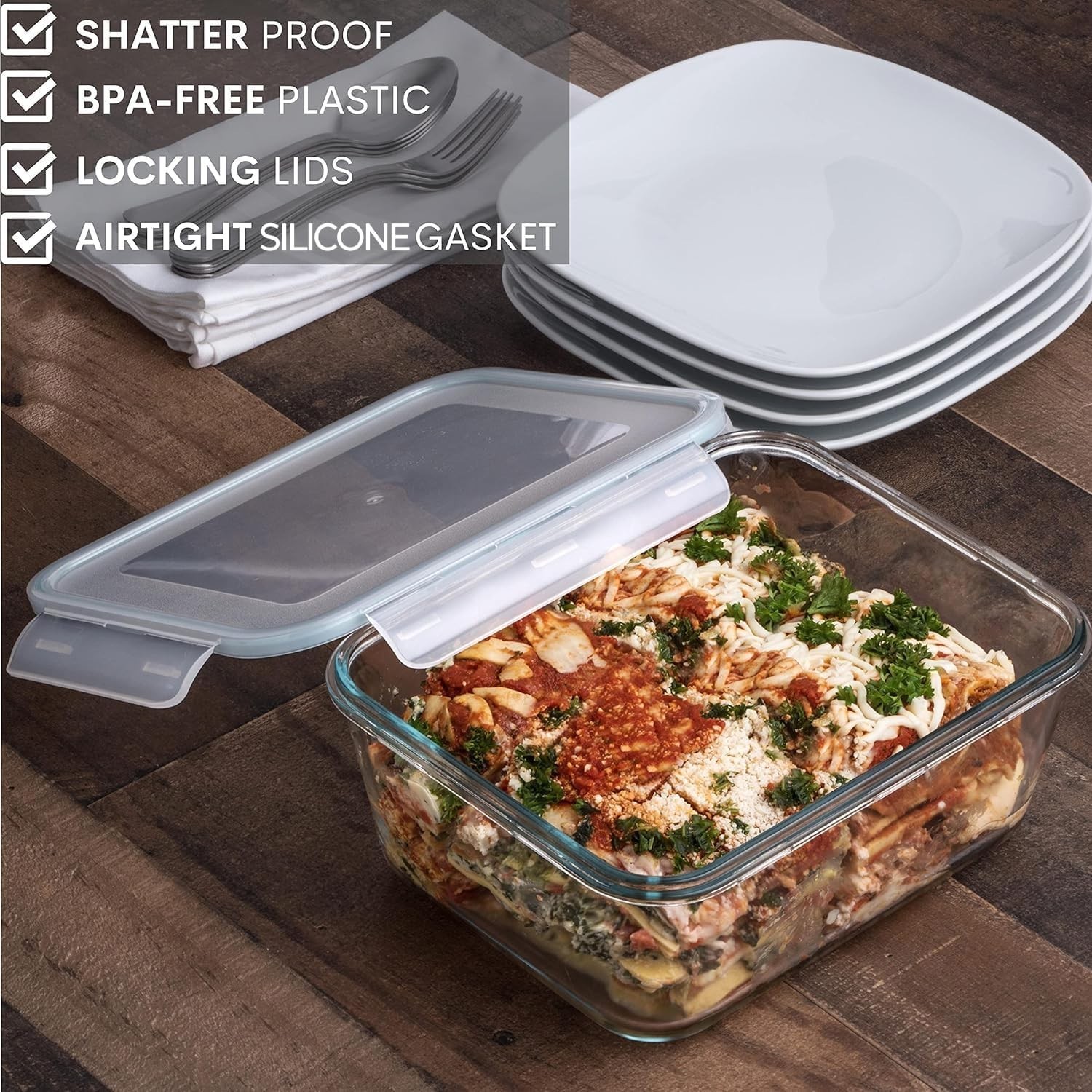 3300 ml/ 112 oz LARGE Glass Food Container with Locking Lid. Ideal for Storin…