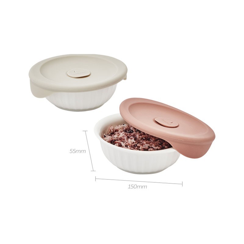 LocknLock Ceramic Rice Bowl with Silicone Lid 355ml 4P Set Microwave Storage
