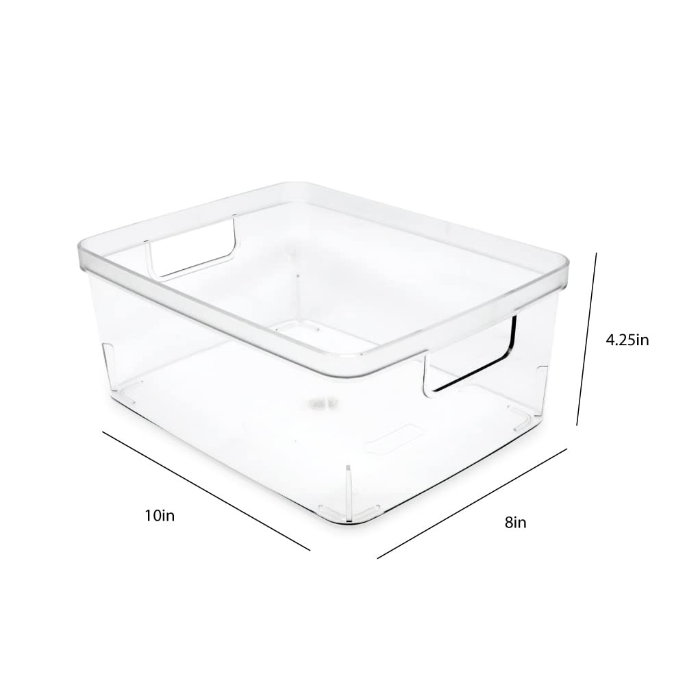 Isaac Jacobs 3-Pack Medium Clear Storage Bins (8” L x 10” W x 4.25” H) w/Cuto…