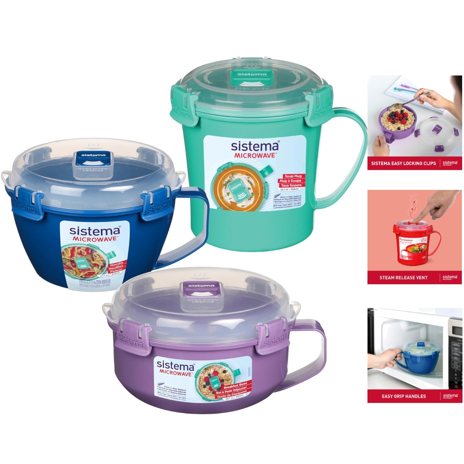 Dishwasher Safe Red Microwave Bowl Set – Steam Vents for Mess-Free Heating