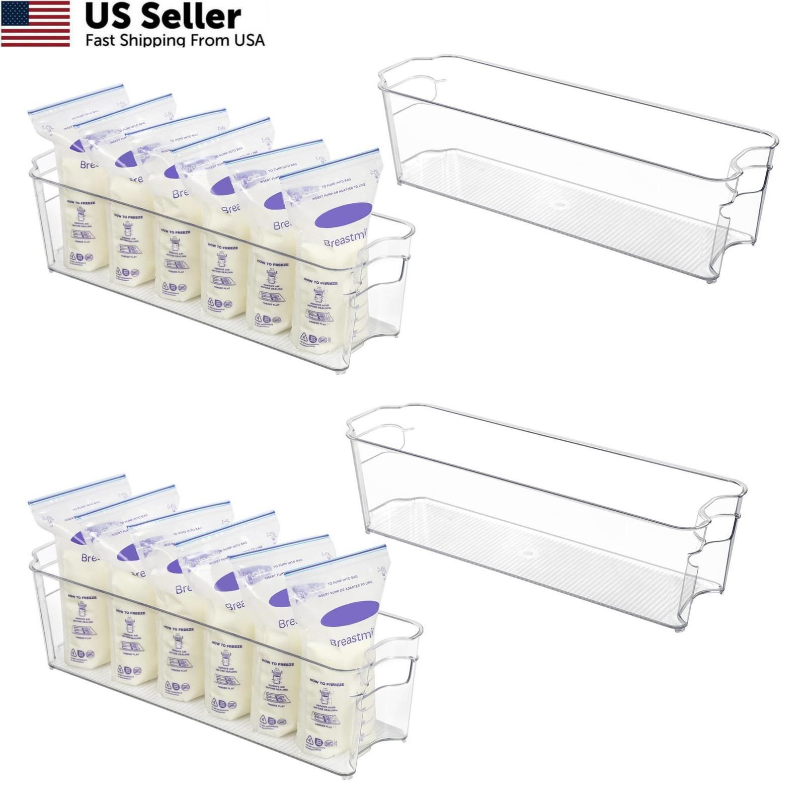 Vtopmart Breastmilk Storage Container 4PCS Set, Narrow–14.5inch long, Clear