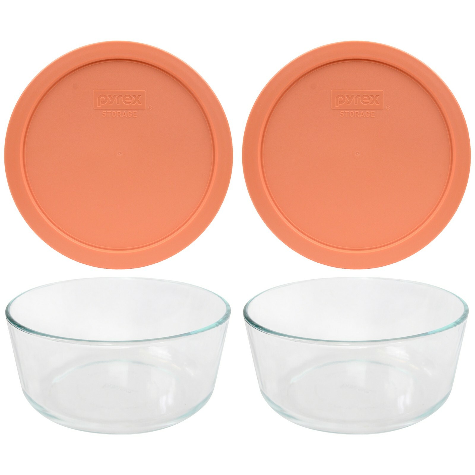 Pyrex 7203 7-Cup Glass Storage Bowl w/ 7402-PC Bahama Sunset Orange Lid (2-Pack)