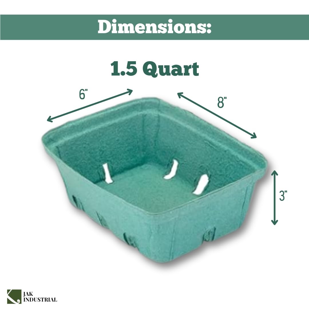 Green Molded Pulp Fiber Berry Produce 1.5 Quart Basket Container Set 12 PCS