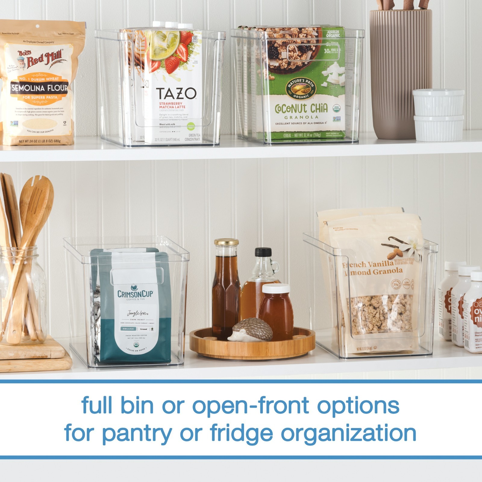 Mainstays 4-Piece Clear Plastic Pantry Storage Bin Organizer Set, Kitchen Cabine