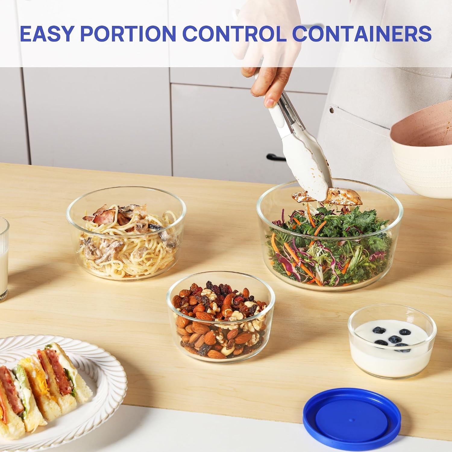 4 Pack Glass Bowls with Lids 1, 2, 4, 7 Cup, Food Storage Containers, Meal Pr…