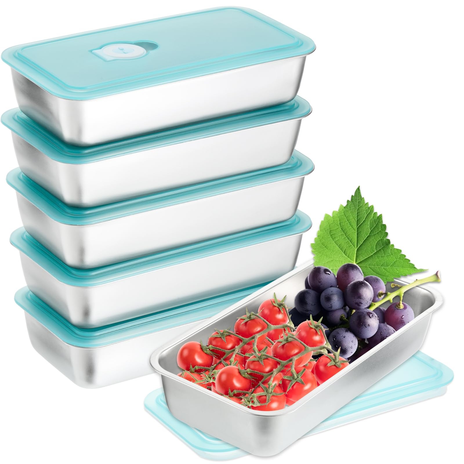 6Pcs 304 Stainless Steel Bento Box 2 Compartment Leakproof Lunch Container
