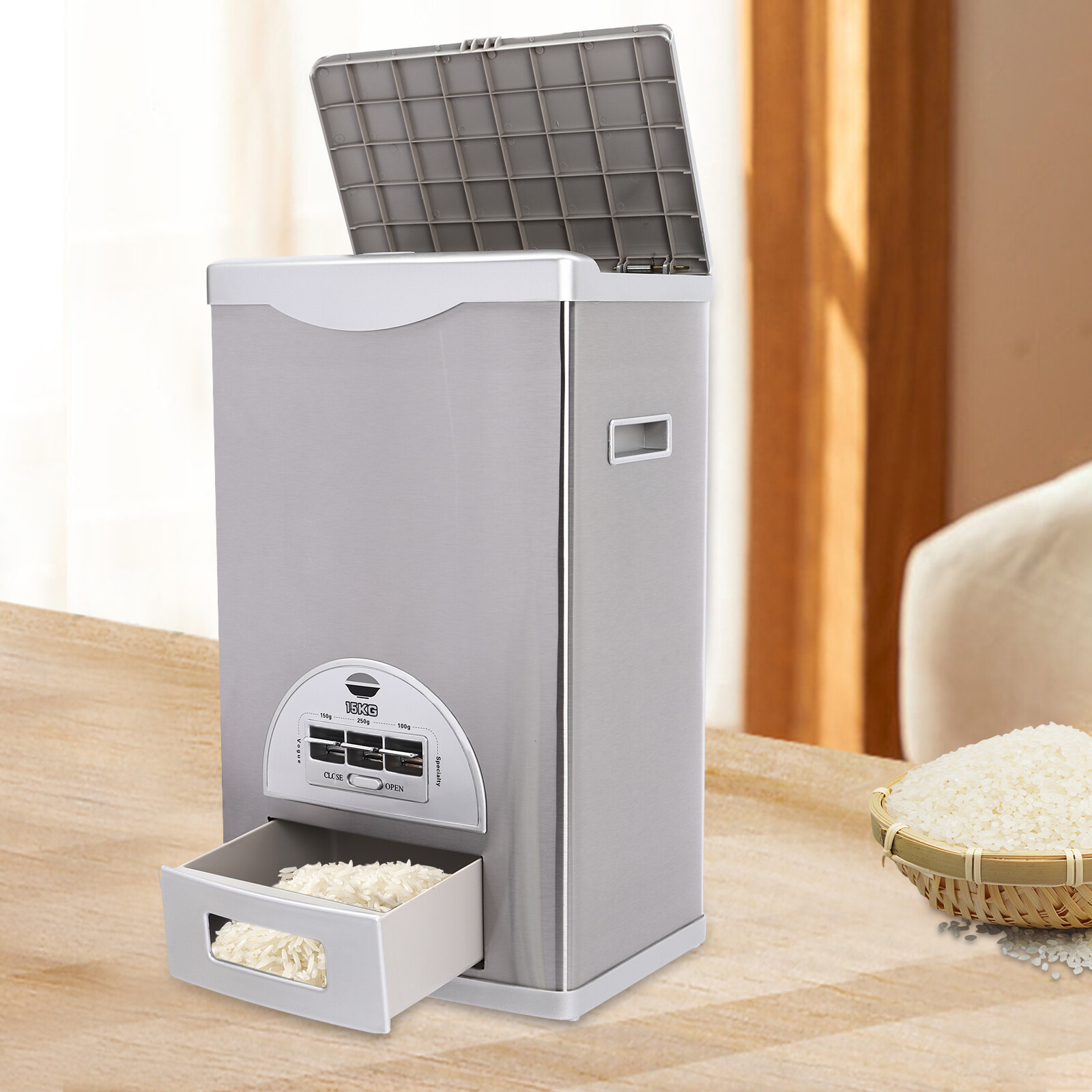 Rice Dispenser Storage Container Food Storage Tank kit 15kg/33lbs Large Capacity