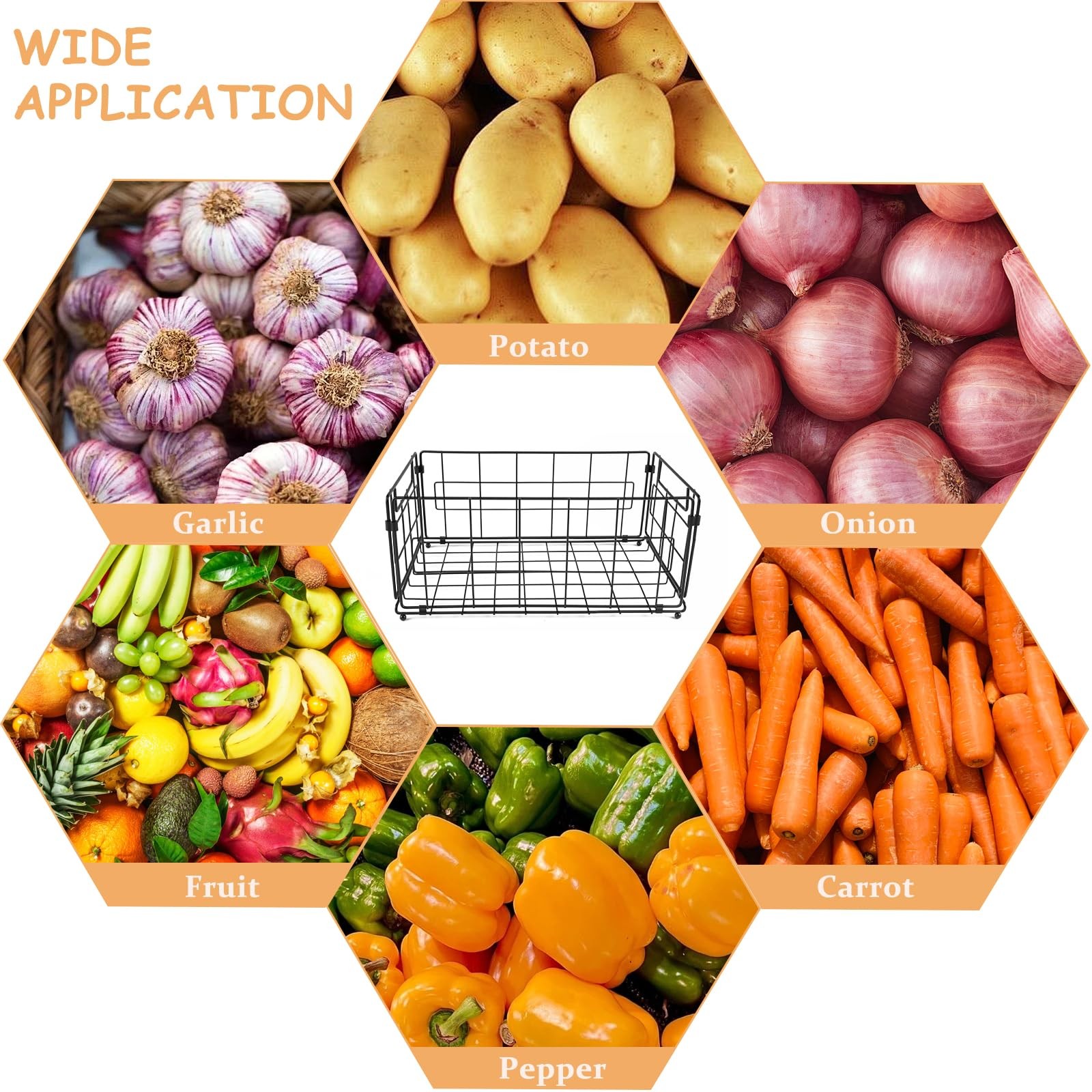 2 Set Foldable Wire Basket Pantry Organizers and Storage,Fruit and Vegetable …