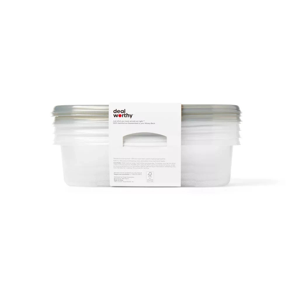 Medium Rectangle Food Storage Containers – 76 fl oz/4ct – Dealworthy™: Stackable