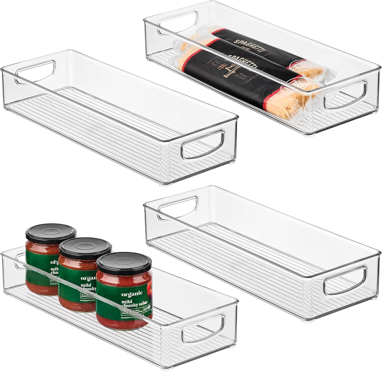 Stackable Clear Plastic Extra Long Pantry Organizers, 4-Pack | Cabinet Storage B