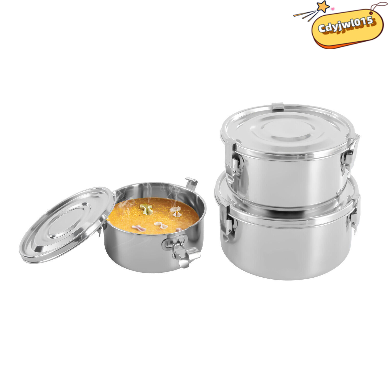 3-Piece 304 Stainless Steel Food Storage Containers Set 650/1000/1600ml
