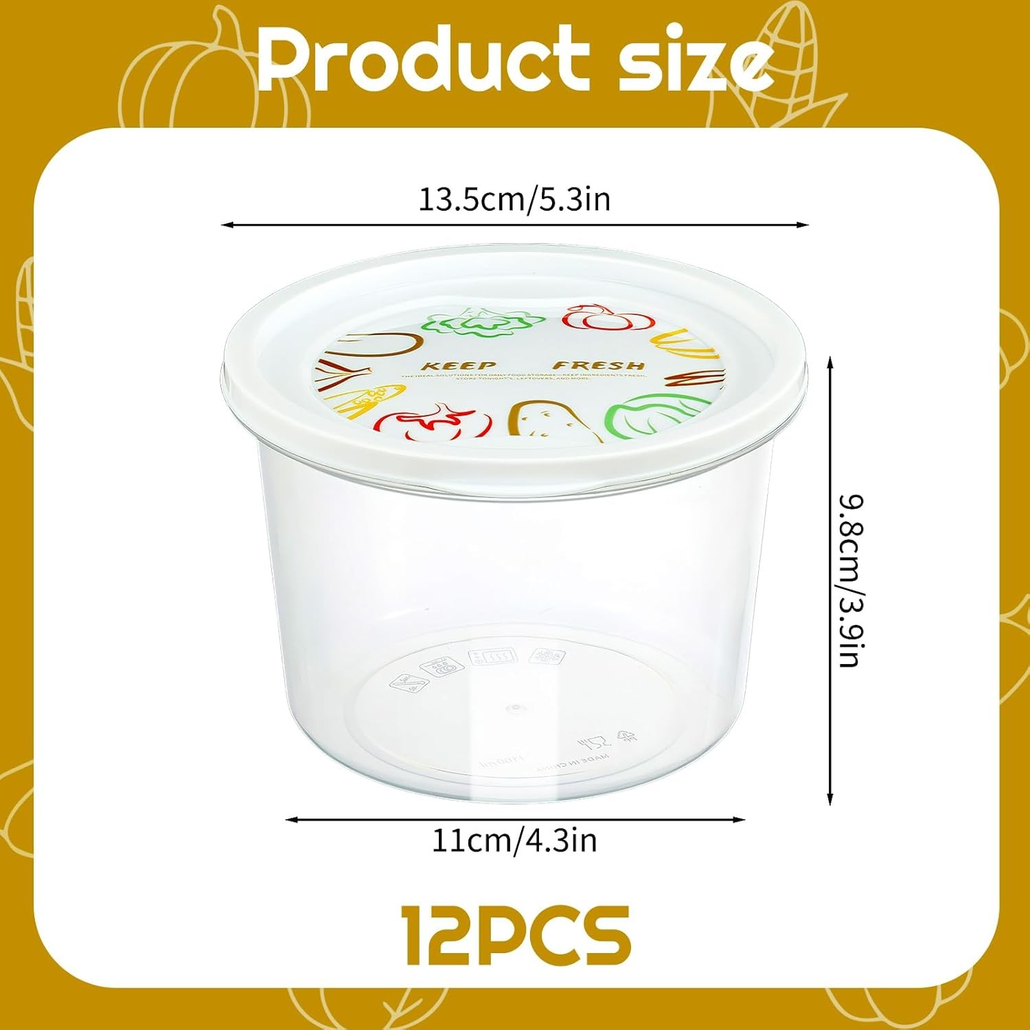 12Pcs Pizza Dough Container Stackable with Lid 1100ml