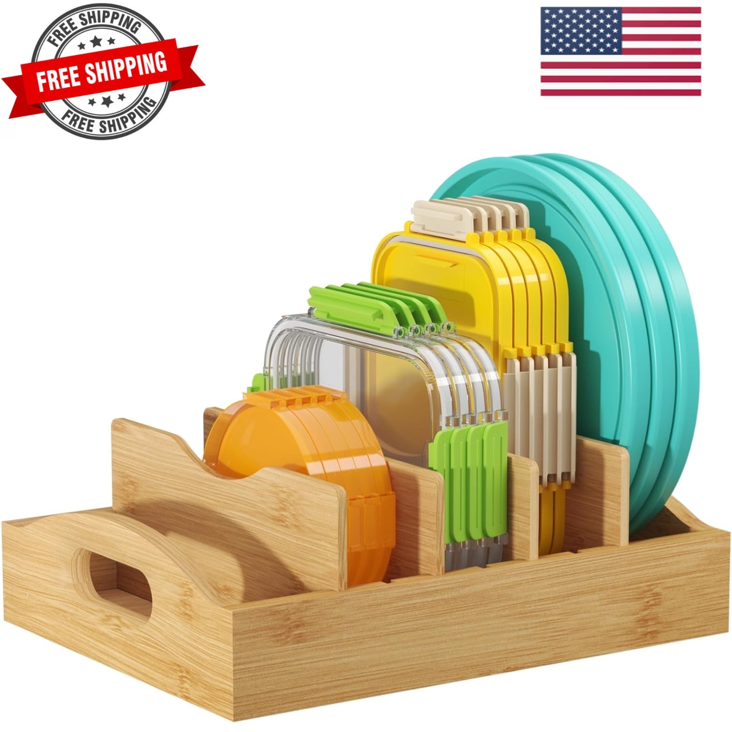 Bamboo Lid Organizers for Inside Cabinet, Food Storage Container Lid Holder w…