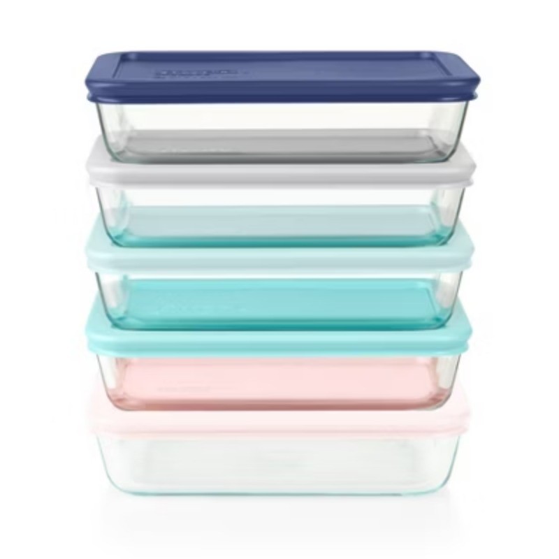 Pyrex 10pc Glass Meal Prep Set: Clear Glass Food Storage Containers with Plastic