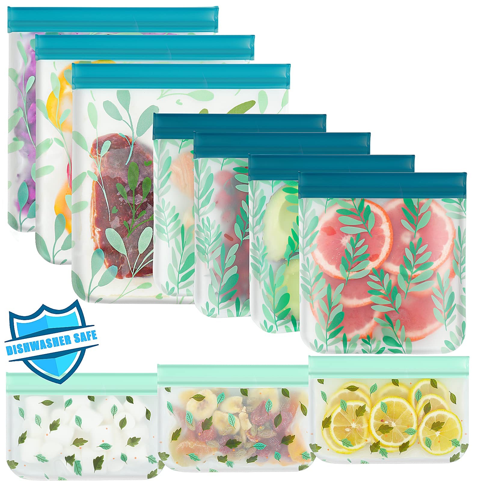 10 Pack Dishwasher Safe Reusable PEVA Food Storage Bags, 10 packs, 10Pack
