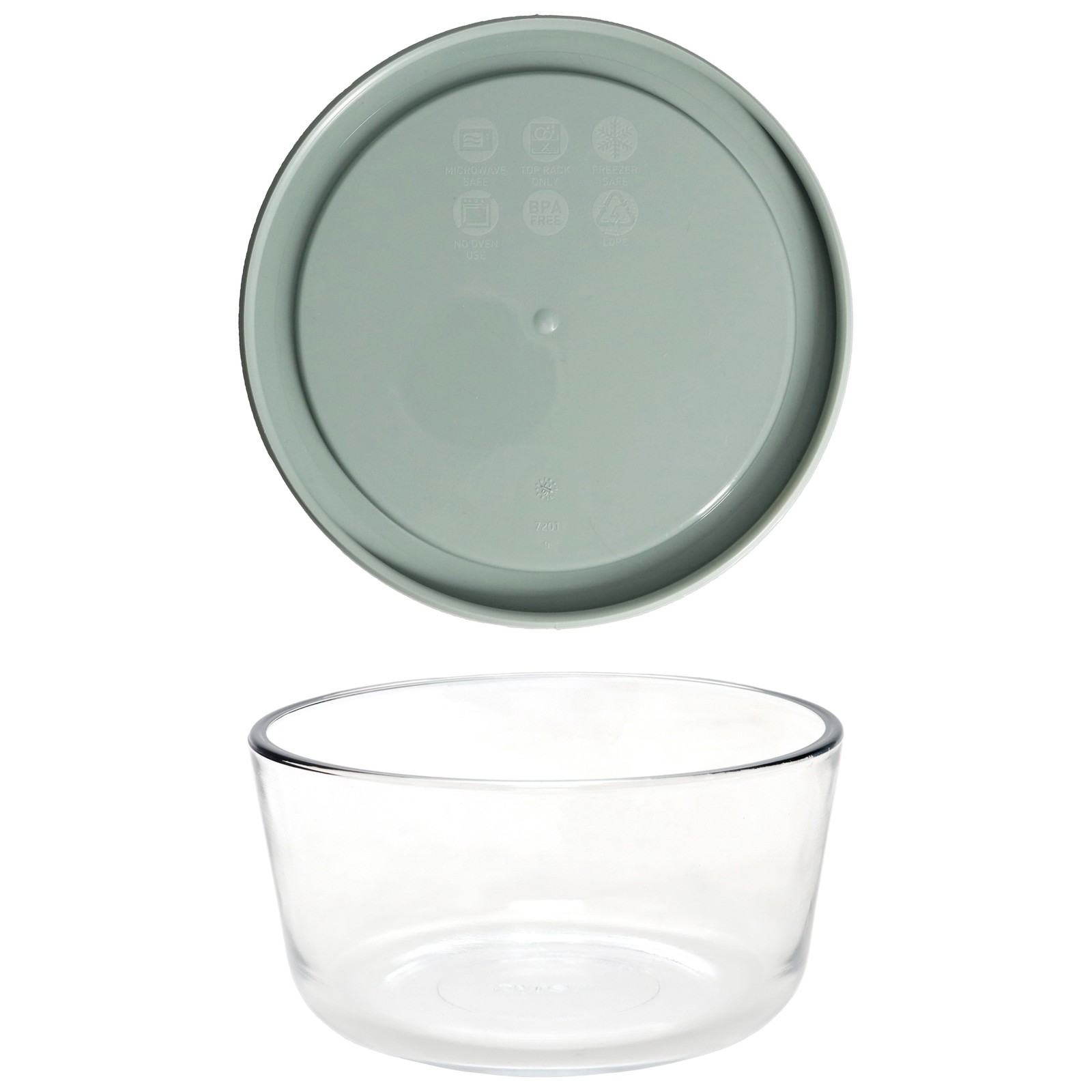 Pyrex 7201 (4-Cup) Glass Bowl and 7201-PC Tranquil Green Lid – Made in the USA