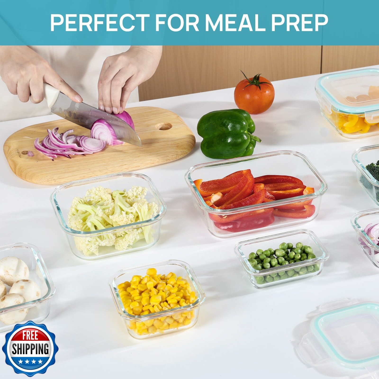 Vtopmart 8 Pack Glass Food Storage Containers with Airtight Lids, Glass Meal