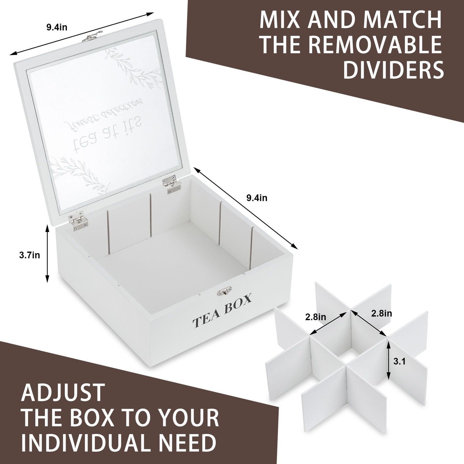 handrong Tea Box Organizer,Wood Bag Holder 24*24*9.5cm, White