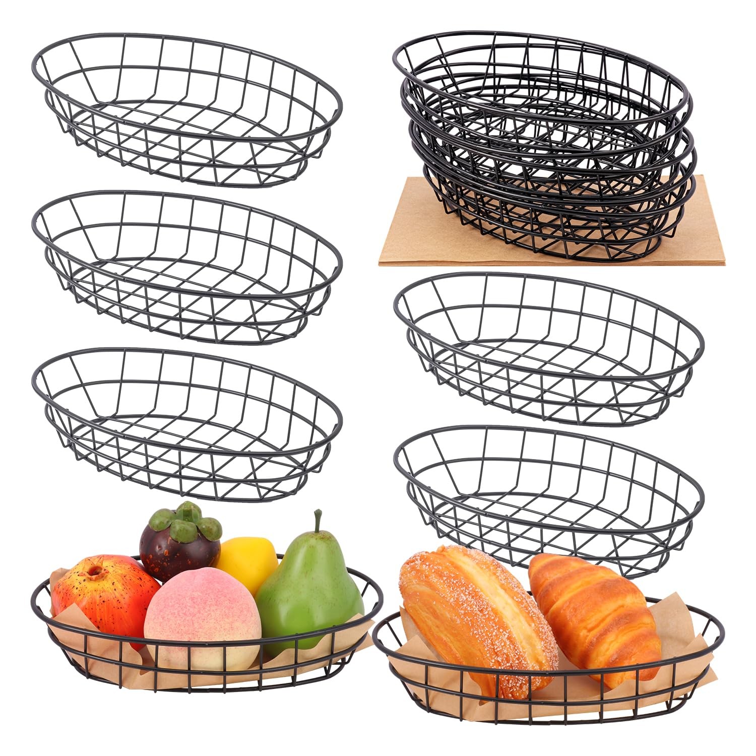 Oval Wire Bread Basket Metal Fast Food Basket for Home & Kitchen, Serving