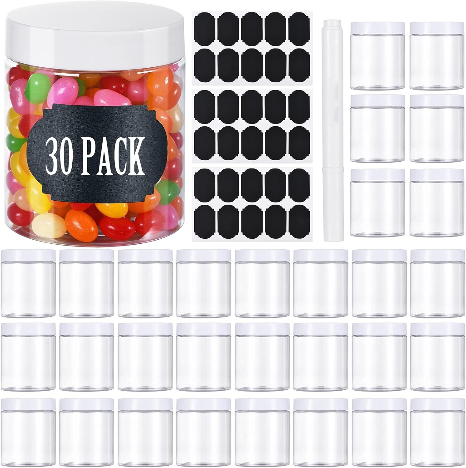 8oz Plastic Storage Jars with Lids – 30 Pack, Food, Body Butter & Cake Use