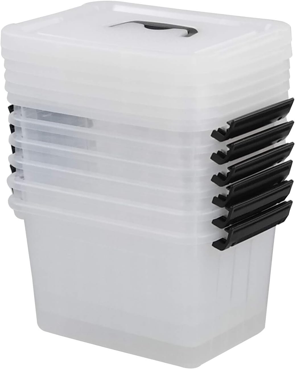 6 Packs 6 Quart Clear Lidded Storage Bins with Handle, Stackable Plastic Latchin